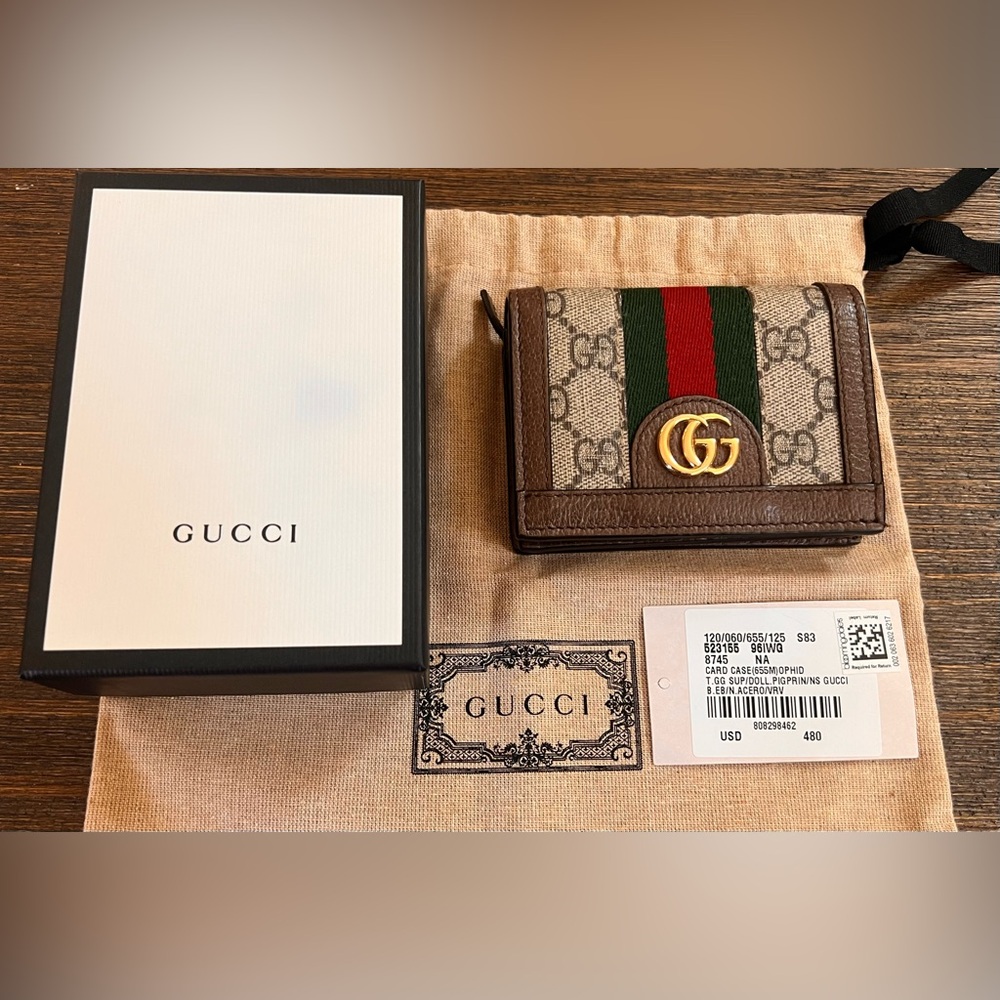 Gucci Ophidia Small Brown and Green Wallet 100% Autentic